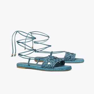 Like new Tory Burch Womens Basket-Weave Espadrille - Brisk Blue